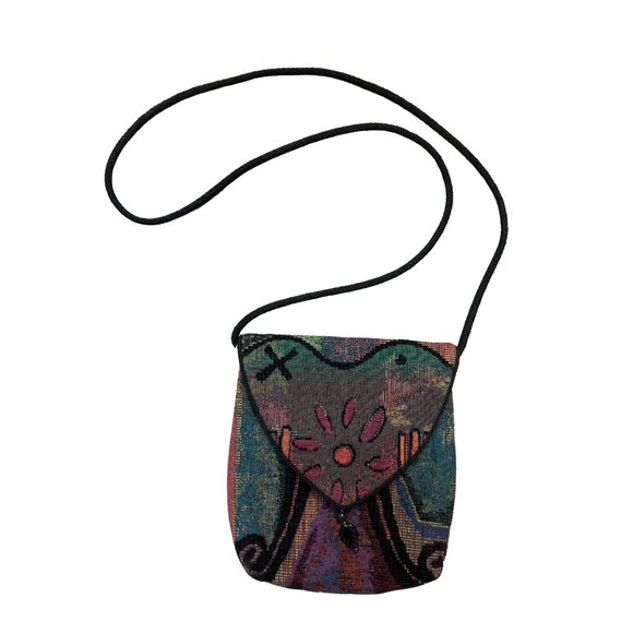 L O’Neill Tapestry Handbag Purse Magnetic Closure Black/Multi Bag - Picture 1 of 8